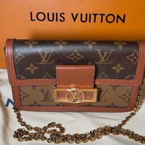 Louis Vuitton Brown Monogram Clutch with Gold Accent